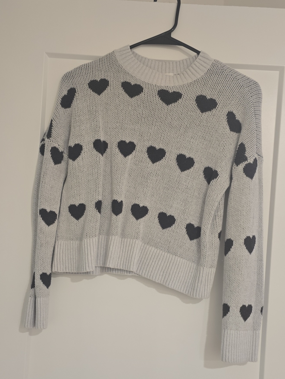 abercrombie kids Gray Crewneck Sweater with Black Hearts